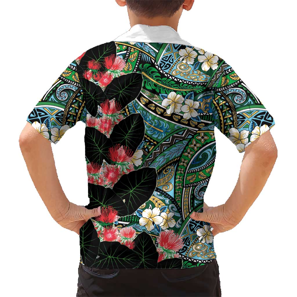 Hawaiian Taro Leaves and Ohia Lehua Hawaiian Shirt Polynesian Tribal Art Tropical Plants Motifs Colorful