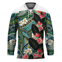 Hawaiian Taro Leaves and Ohia Lehua Hockey Jersey Polynesian Tribal Art Tropical Plants Motifs Colorful