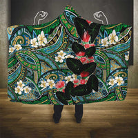 Hawaiian Taro Leaves and Ohia Lehua Hooded Blanket Polynesian Tribal Art Tropical Plants Motifs Colorful
