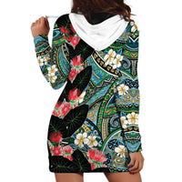 Hawaiian Taro Leaves and Ohia Lehua Hoodie Dress Polynesian Tribal Art Tropical Plants Motifs Colorful