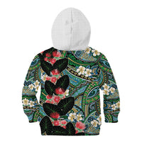 Hawaiian Taro Leaves and Ohia Lehua Kid Hoodie Polynesian Tribal Art Tropical Plants Motifs Colorful