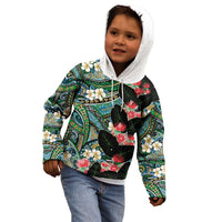 Hawaiian Taro Leaves and Ohia Lehua Kid Hoodie Polynesian Tribal Art Tropical Plants Motifs Colorful