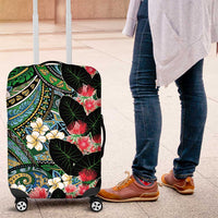 Hawaiian Taro Leaves and Ohia Lehua Luggage Cover Polynesian Tribal Art Tropical Plants Motifs Colorful