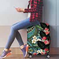 Hawaiian Taro Leaves and Ohia Lehua Luggage Cover Polynesian Tribal Art Tropical Plants Motifs Colorful