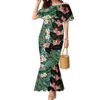 Hawaiian Taro Leaves and Ohia Lehua Mermaid Dress Polynesian Tribal Art Tropical Plants Motifs Colorful LT03 Women Multicolor - Polynesian Pride