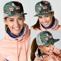Hawaiian Taro Leaves and Ohia Lehua Mesh Trucker Cap Polynesian Tribal Art Tropical Plants Motifs Colorful