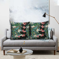 Hawaiian Taro Leaves and Ohia Lehua Pillow Cover Polynesian Tribal Art Tropical Plants Motifs Colorful