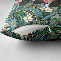 Hawaiian Taro Leaves and Ohia Lehua Pillow Cover Polynesian Tribal Art Tropical Plants Motifs Colorful