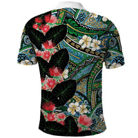 Hawaiian Taro Leaves and Ohia Lehua Polo Shirt Polynesian Tribal Art Tropical Plants Motifs Colorful