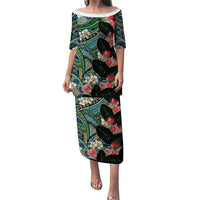 Hawaiian Taro Leaves and Ohia Lehua Puletasi Polynesian Tribal Art Tropical Plants Motifs Colorful