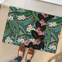 Hawaiian Taro Leaves and Ohia Lehua Rubber Doormat Polynesian Tribal Art Tropical Plants Motifs Colorful