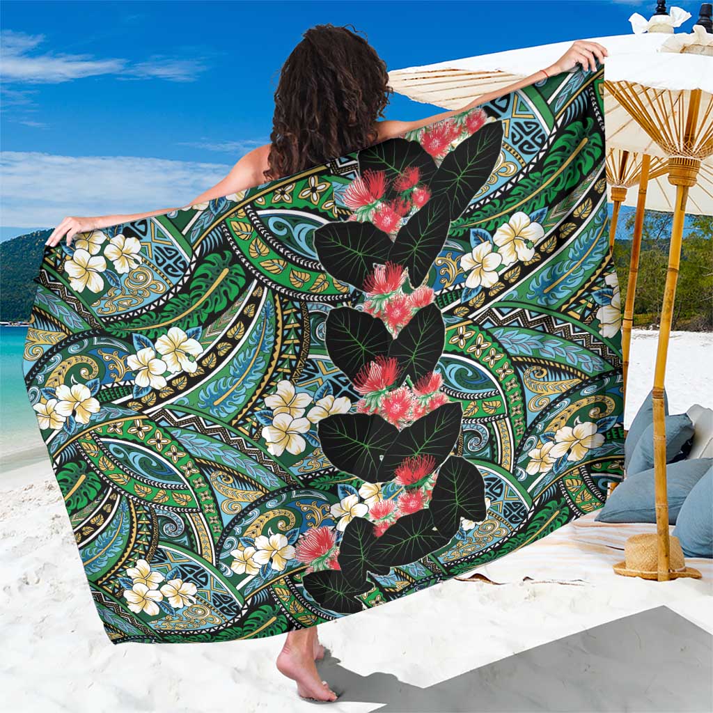 Hawaiian Taro Leaves and Ohia Lehua Sarong Polynesian Tribal Art Tropical Plants Motifs Colorful LT03 One Size 44 x 66 inches Multicolor - Polynesian Pride
