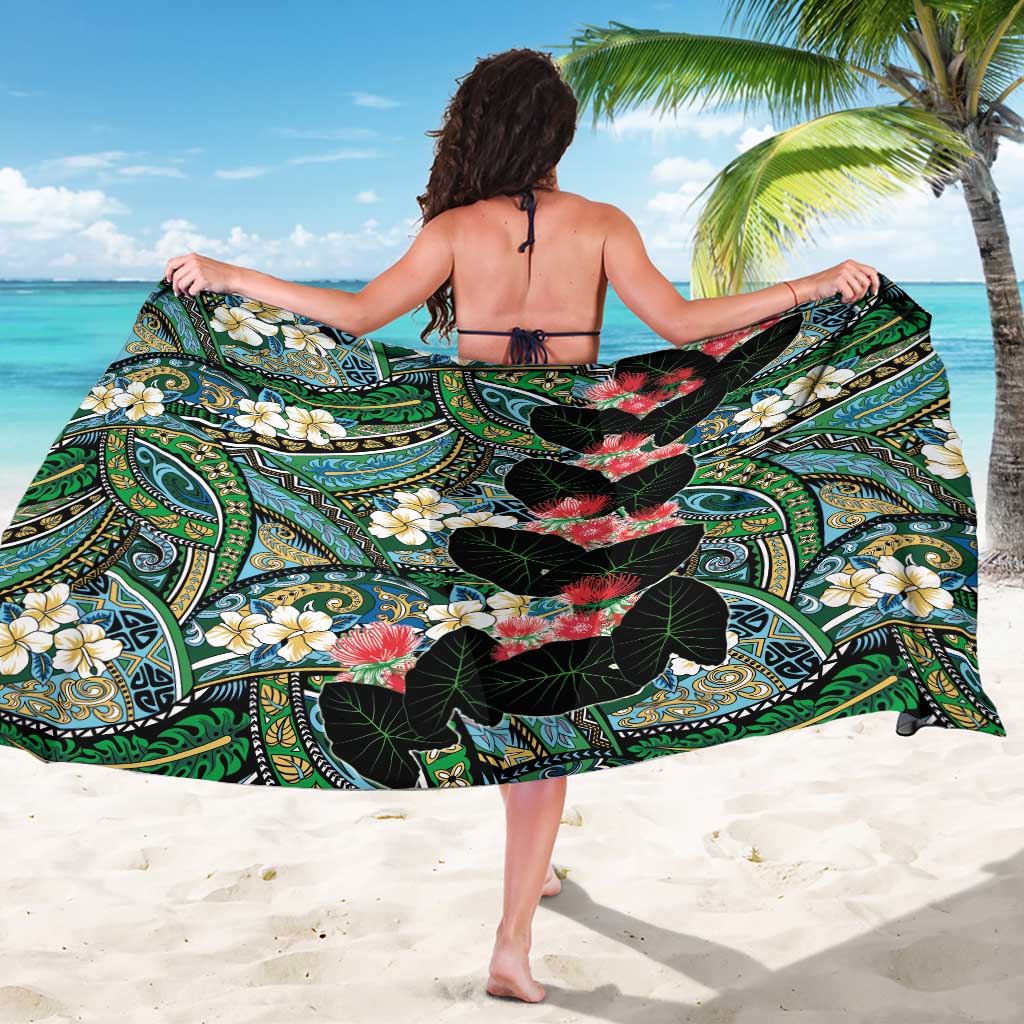 Hawaiian Taro Leaves and Ohia Lehua Sarong Polynesian Tribal Art Tropical Plants Motifs Colorful LT03 - Polynesian Pride