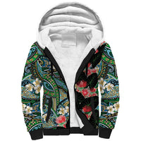 Hawaiian Taro Leaves and Ohia Lehua Sherpa Hoodie Polynesian Tribal Art Tropical Plants Motifs Colorful LT03 Unisex Multicolor - Polynesian Pride