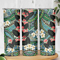 Hawaiian Taro Leaves and Ohia Lehua Skinny Tumbler Polynesian Tribal Art Tropical Plants Motifs Colorful