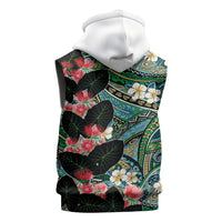 Hawaiian Taro Leaves and Ohia Lehua Sleeveless Zip Hoodie Polynesian Tribal Art Tropical Plants Motifs Colorful