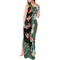 Hawaiian Taro Leaves and Ohia Lehua Tank Maxi Dress Polynesian Tribal Art Tropical Plants Motifs Colorful