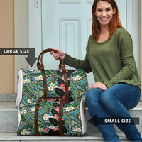 Hawaiian Taro Leaves and Ohia Lehua Travel Bag Polynesian Tribal Art Tropical Plants Motifs Colorful