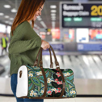 Hawaiian Taro Leaves and Ohia Lehua Travel Bag Polynesian Tribal Art Tropical Plants Motifs Colorful
