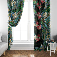Hawaiian Taro Leaves and Ohia Lehua Window Curtain Polynesian Tribal Art Tropical Plants Motifs Colorful