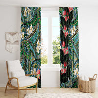 Hawaiian Taro Leaves and Ohia Lehua Window Curtain Polynesian Tribal Art Tropical Plants Motifs Colorful