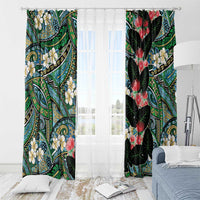 Hawaiian Taro Leaves and Ohia Lehua Window Curtain Polynesian Tribal Art Tropical Plants Motifs Colorful