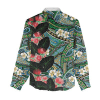 Hawaiian Taro Leaves and Ohia Lehua Women Casual Shirt Polynesian Tribal Art Tropical Plants Motifs Colorful