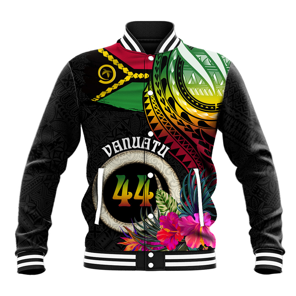 Personalised Vanuatu 44th Anniversary Baseball Jacket Boars Tusk Tugeta Yumi Selebretem Indipendens Dei LT03 Unisex Black - Polynesian Pride