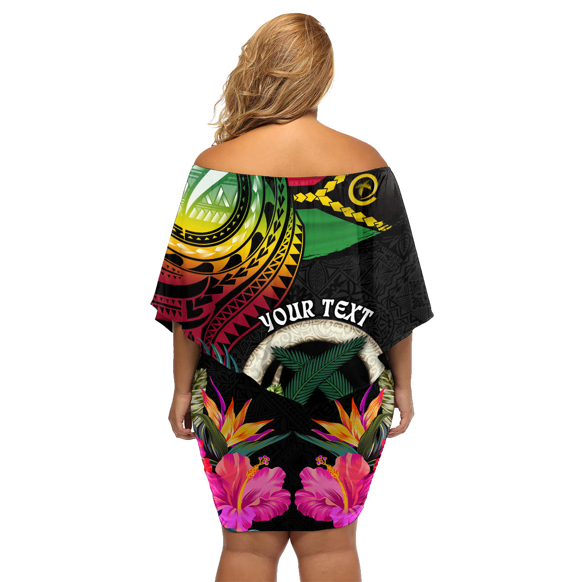 Vanuatu 44th Anniversary Family Matching Off Shoulder Short Dress and Hawaiian Shirt Boars Tusk Tugeta Yumi Selebretem Indipendens Dei