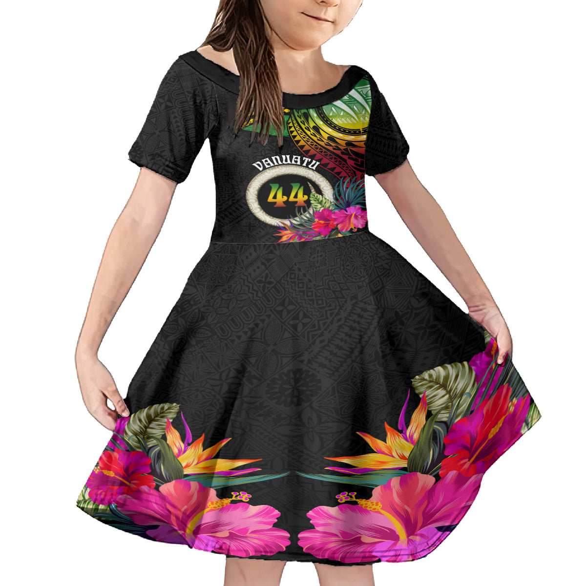Vanuatu 44th Anniversary Kid Short Sleeve Dress Boars Tusk Tugeta Yumi Selebretem Indipendens Dei