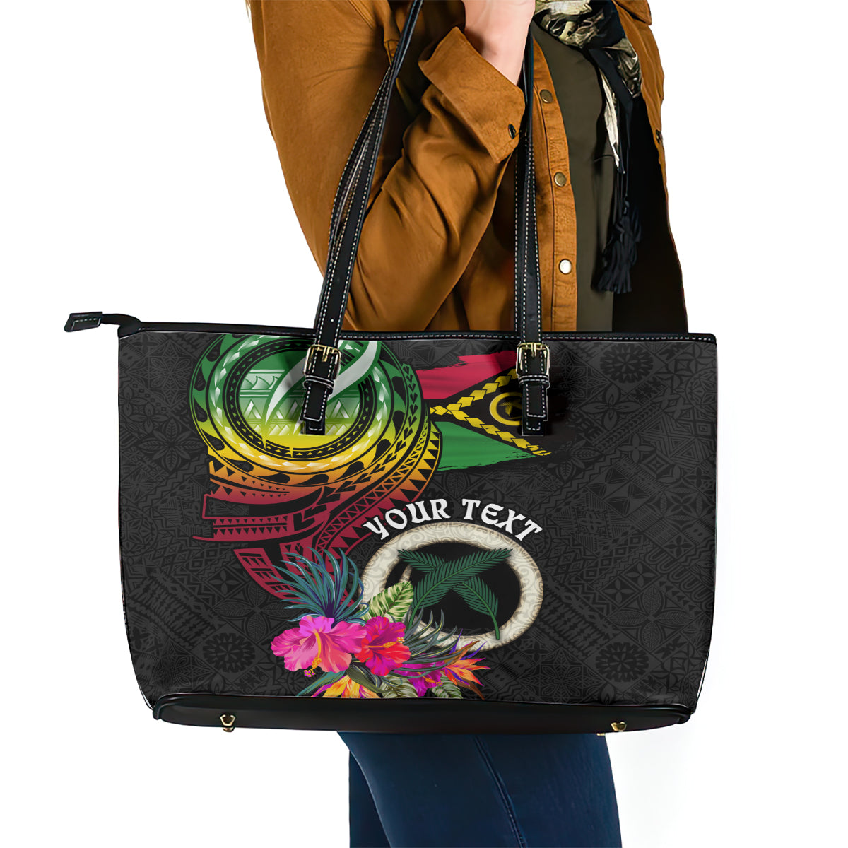 Vanuatu 44th Anniversary Leather Tote Bag Boars Tusk Tugeta Yumi Selebretem Indipendens Dei