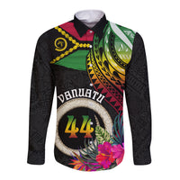Personalised Vanuatu 44th Anniversary Long Sleeve Button Shirt Boars Tusk Tugeta Yumi Selebretem Indipendens Dei LT03 Unisex Black - Polynesian Pride