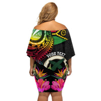 Personalised Vanuatu 44th Anniversary Off Shoulder Short Dress Boars Tusk Tugeta Yumi Selebretem Indipendens Dei LT03 - Polynesian Pride