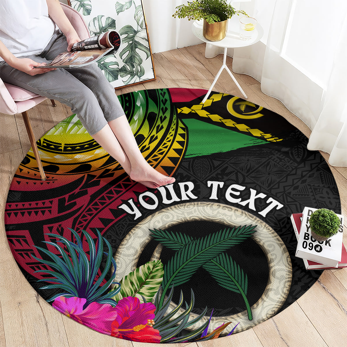 Personalised Vanuatu 44th Anniversary Round Carpet Boars Tusk Tugeta Yumi Selebretem Indipendens Dei LT03 - Polynesian Pride