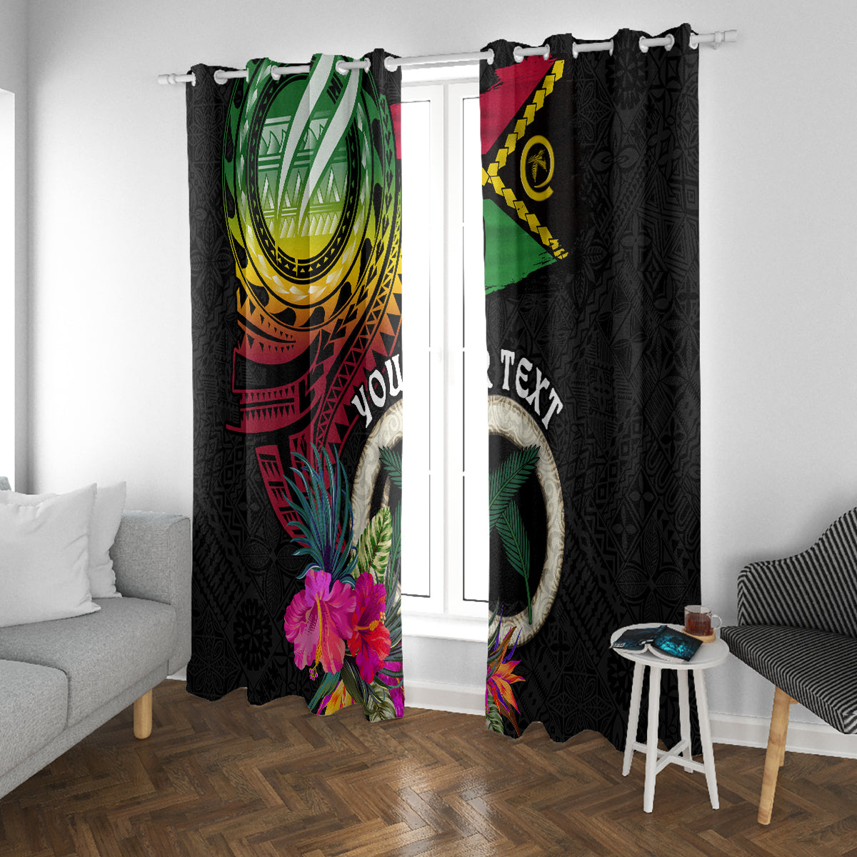 Vanuatu 44th Anniversary Window Curtain Boars Tusk Tugeta Yumi Selebretem Indipendens Dei