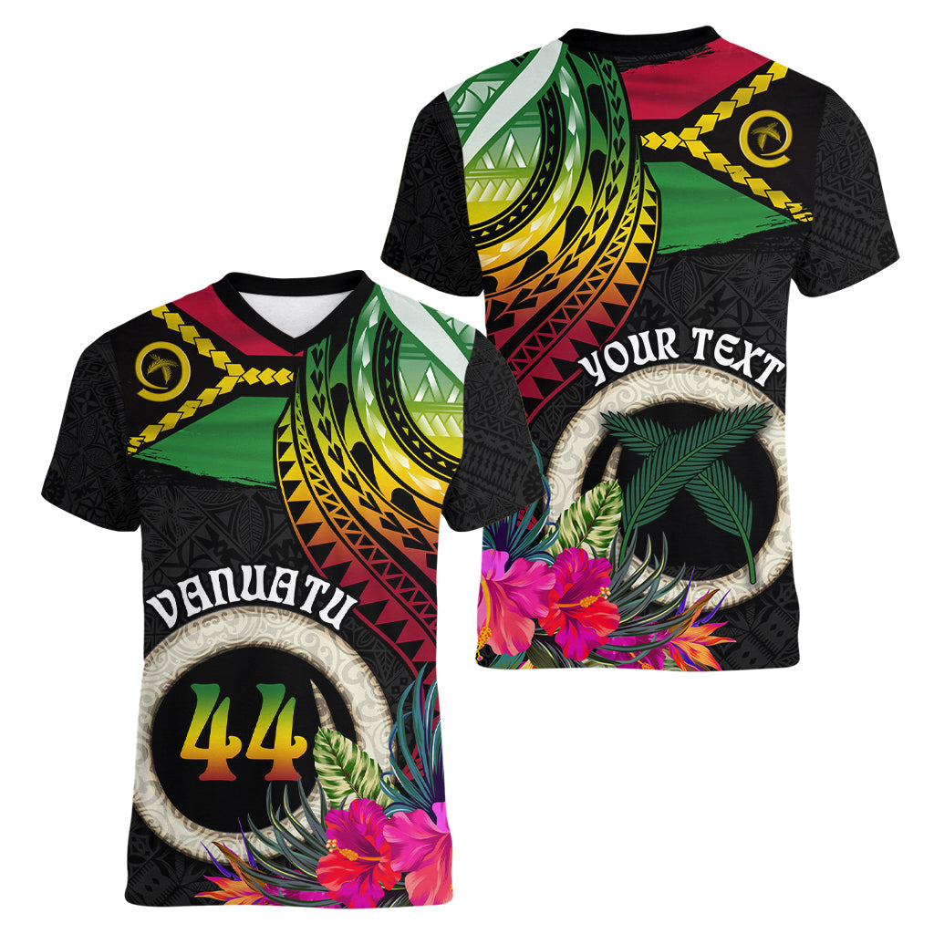 Vanuatu 44th Anniversary Women V-Neck T-Shirt Boars Tusk Tugeta Yumi Selebretem Indipendens Dei