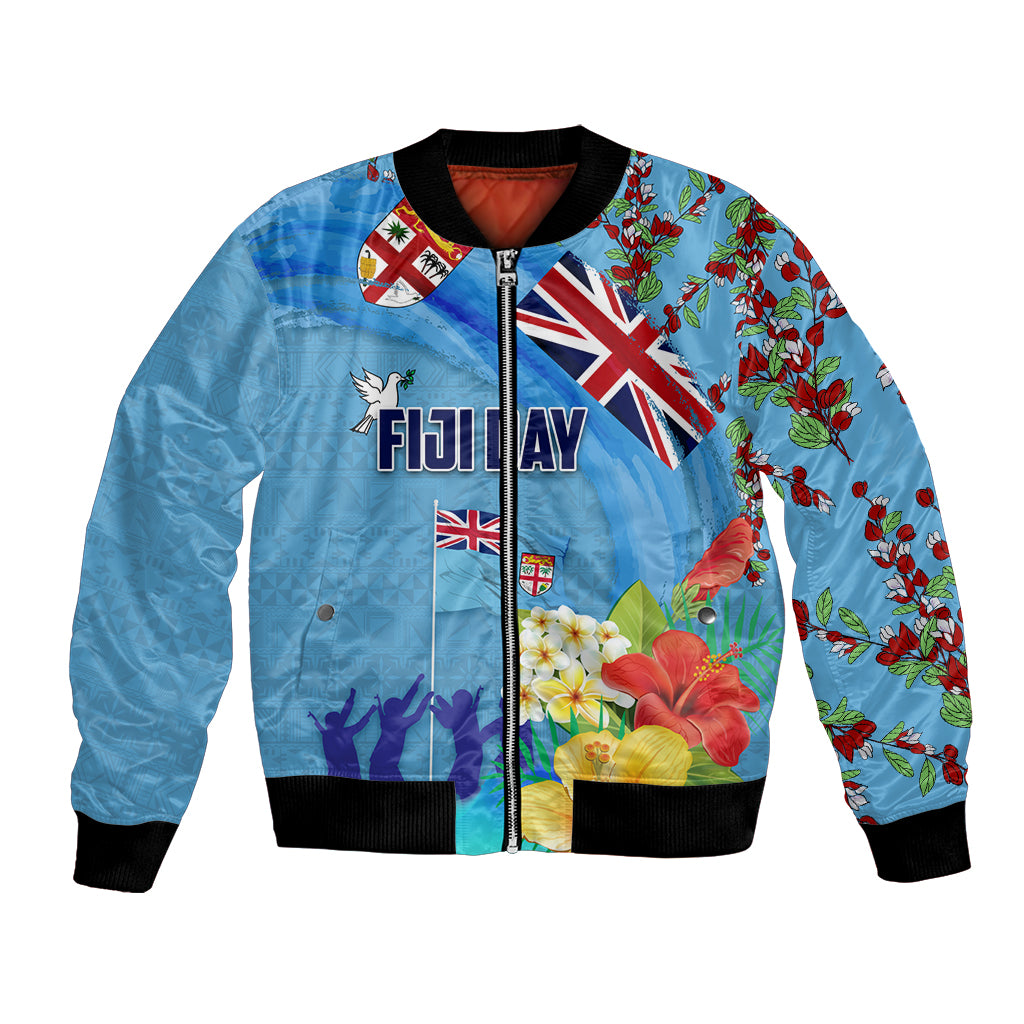 Fiji Day Bomber Jacket Tagimoucia Flower and Melanesia Pattern