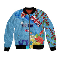 Fiji Day Bomber Jacket Tagimoucia Flower and Melanesia Pattern