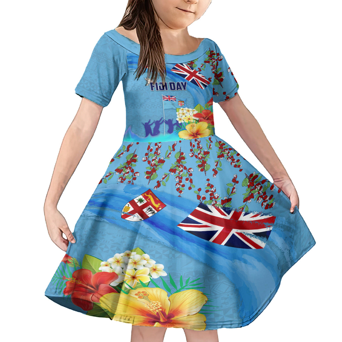 Fiji Day Family Matching Tank Maxi Dress and Hawaiian Shirt Tagimoucia Flower and Melanesia Pattern