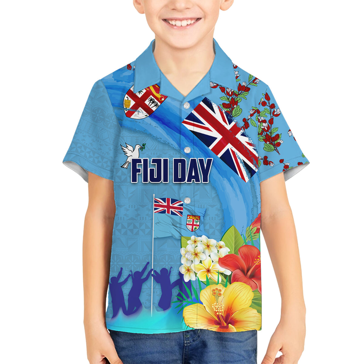 Fiji Day Family Matching Tank Maxi Dress and Hawaiian Shirt Tagimoucia Flower and Melanesia Pattern