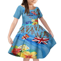 Fiji Day Kid Short Sleeve Dress Tagimoucia Flower and Melanesia Pattern