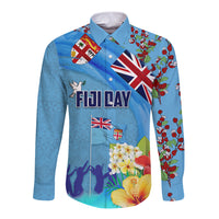 Fiji Day Long Sleeve Button Shirt Tagimoucia Flower and Melanesia Pattern LT03 Unisex Blue - Polynesian Pride