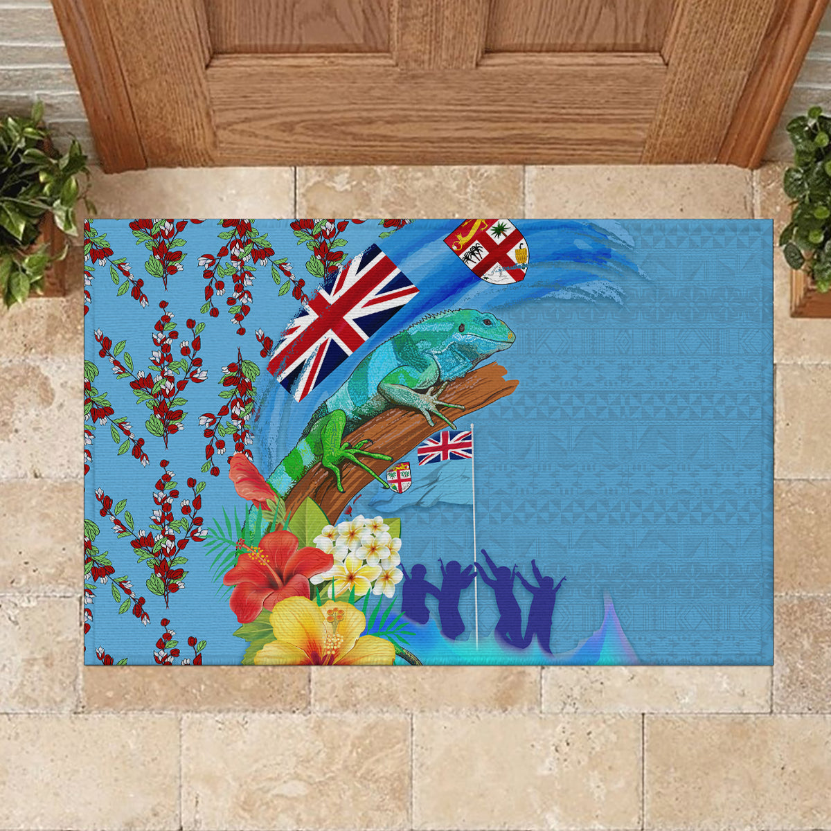 Fiji Day Rubber Doormat Tagimoucia Flower and Melanesia Pattern LT03 - Polynesian Pride