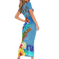 Fiji Day Short Sleeve Bodycon Dress Tagimoucia Flower and Melanesia Pattern LT03 - Polynesian Pride