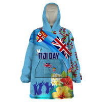Fiji Day Wearable Blanket Hoodie Tagimoucia Flower and Melanesia Pattern LT03 One Size Blue - Polynesian Pride