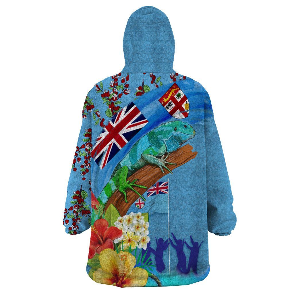 Fiji Day Wearable Blanket Hoodie Tagimoucia Flower and Melanesia Pattern LT03 - Polynesian Pride