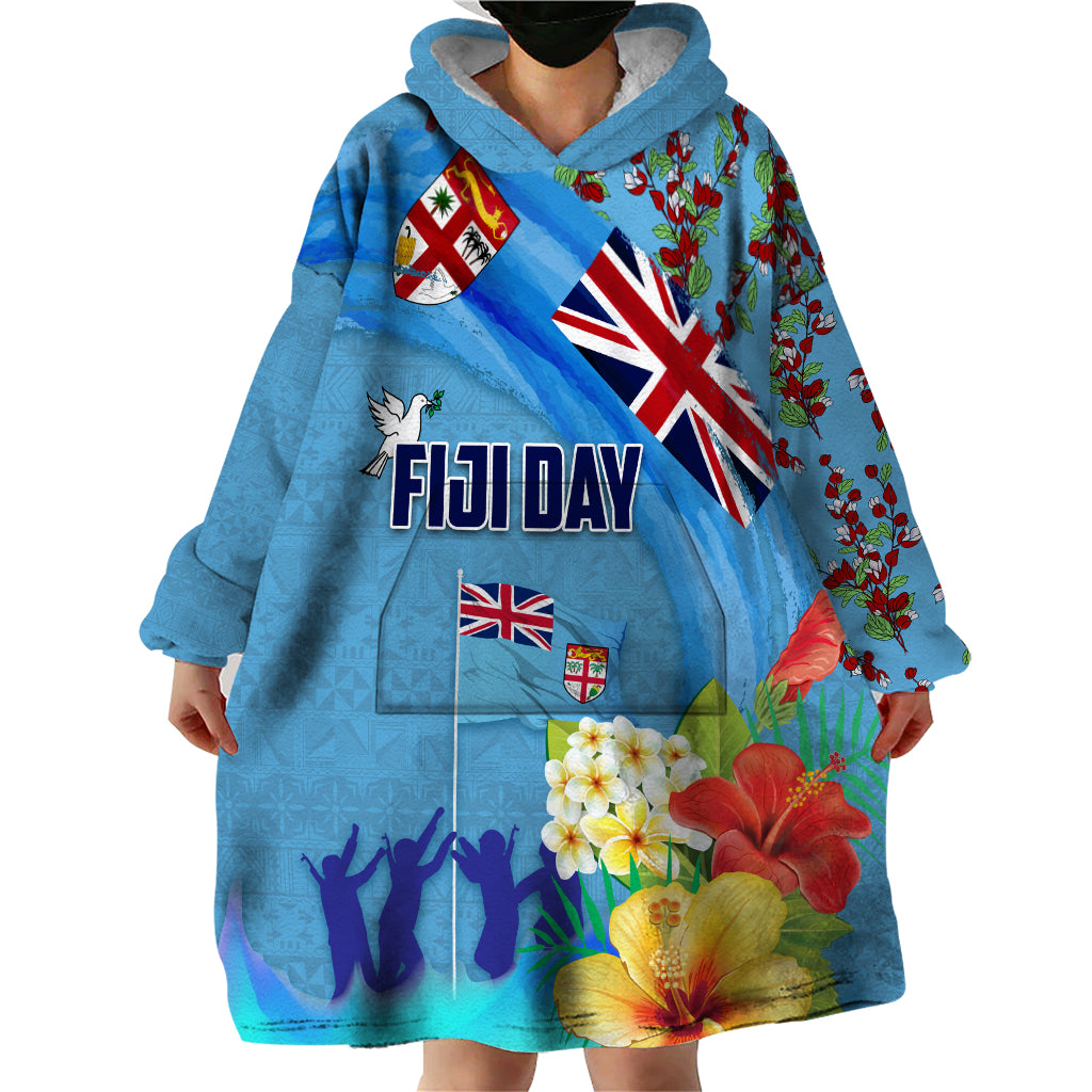 Fiji Day Wearable Blanket Hoodie Tagimoucia Flower and Melanesia Pattern LT03 - Polynesian Pride