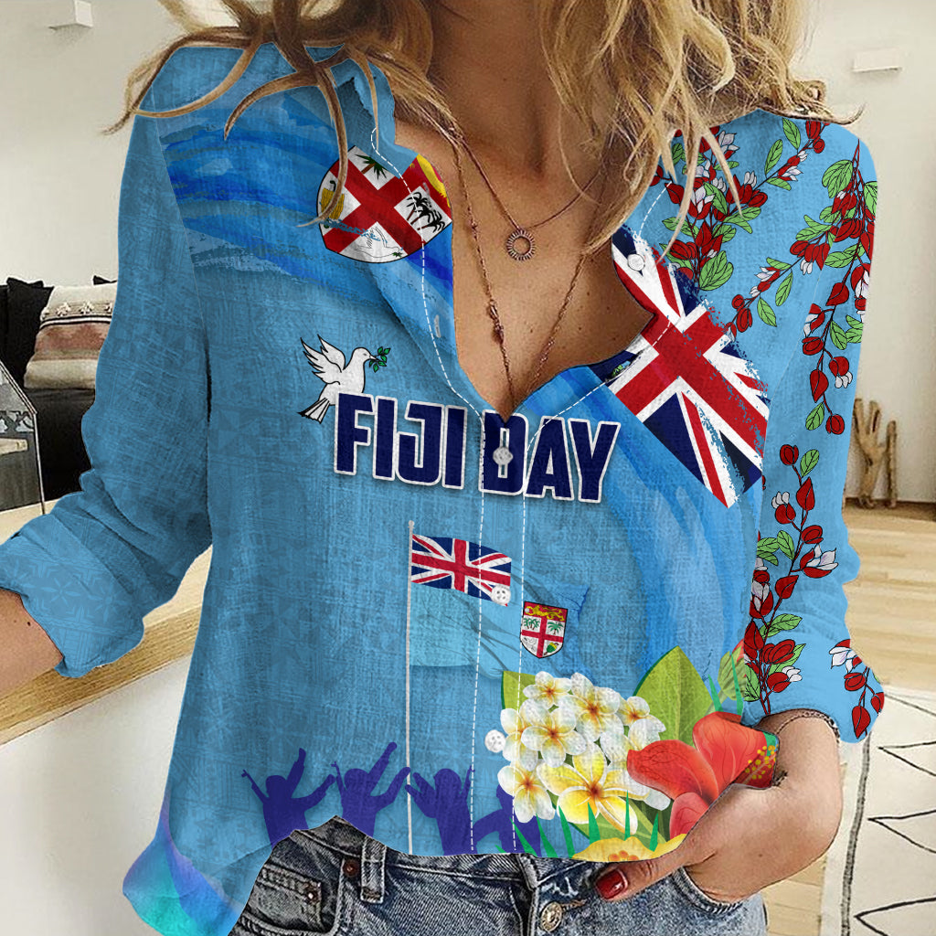 Fiji Day Women Casual Shirt Tagimoucia Flower and Melanesia Pattern