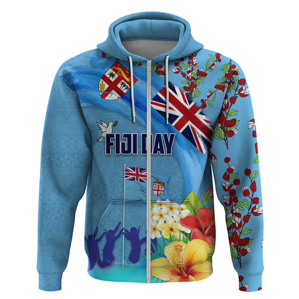 Fiji Day Zip Hoodie Tagimoucia Flower and Melanesia Pattern