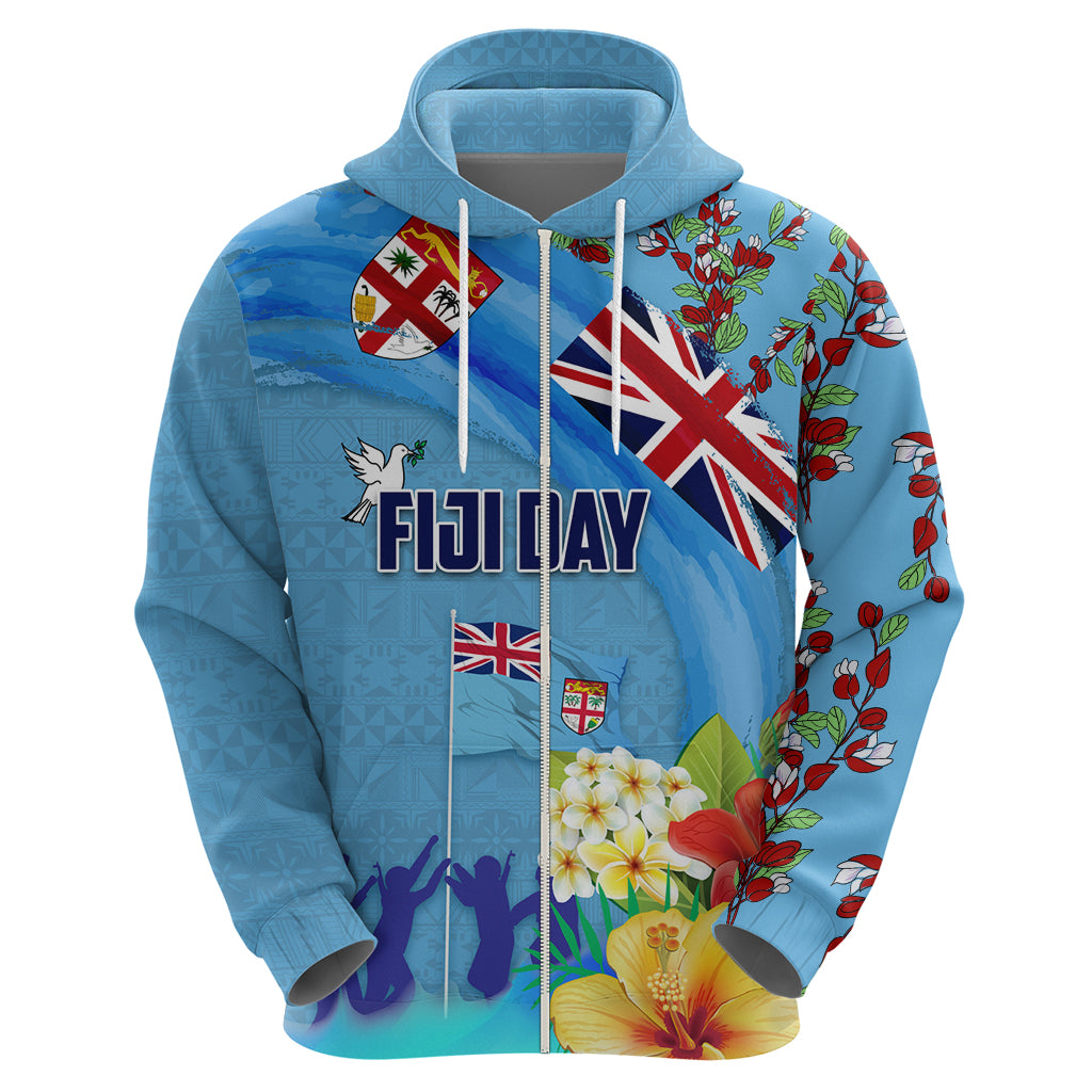 Fiji Day Zip Hoodie Tagimoucia Flower and Melanesia Pattern